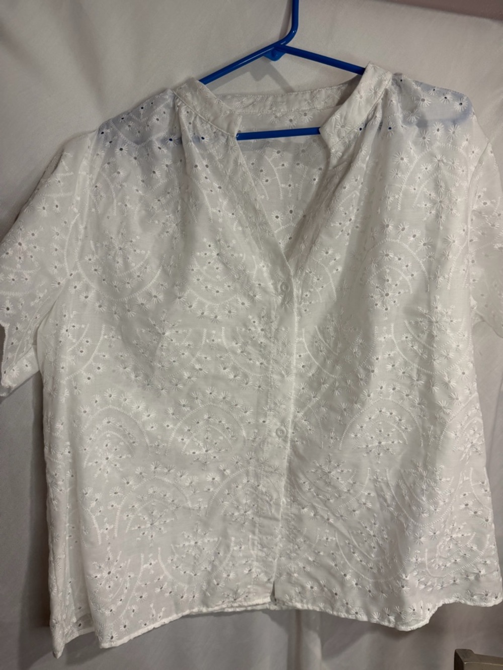 SHEIN White Eyelet Button-Up Top